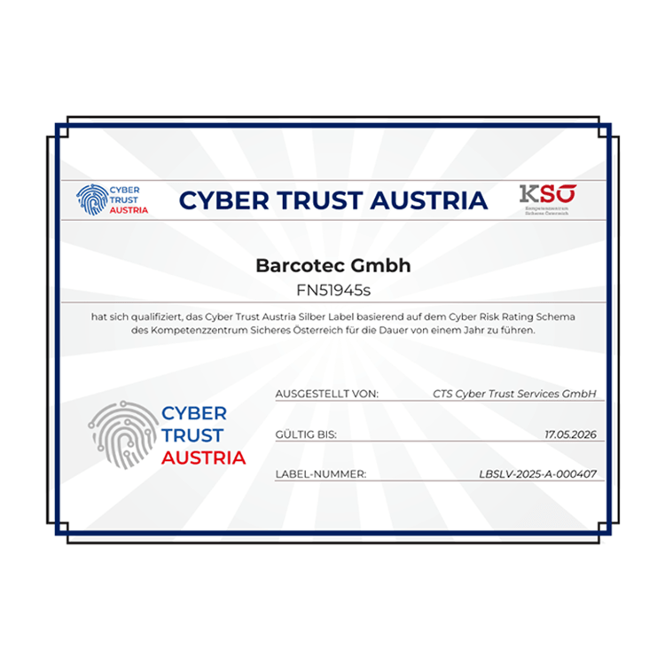 Cyber Trust Austria Silber Label für Barcotec